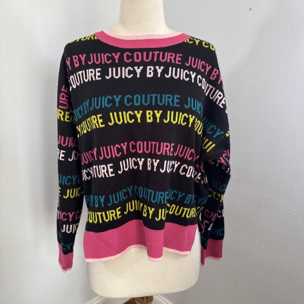 Juicy Couture Sweater Womens M Logo Print Pullover Crewneck‎